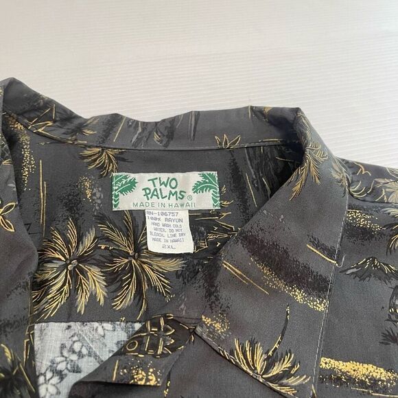 Two Palms Grey Hawaiian Short Sleeve Button Up Shirt Size 2XL - Picture 4 of 7